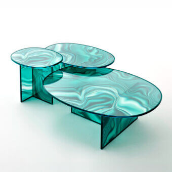 Captivating Glas Italia Liquefy coffee table crafted in teal and light green tempered extralight glass with glossy finish