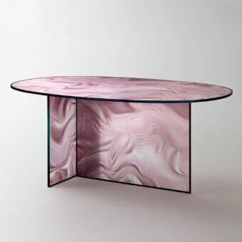 Exceptional Glas Italia Liquefy table crafted in pink beige tempered extralight glass with a glossy painted frame