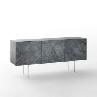Exclusive Glas Italia Magic Box sideboard crafted in dark grey marble-effect glossy lacquered glass with polished chrome metal legs