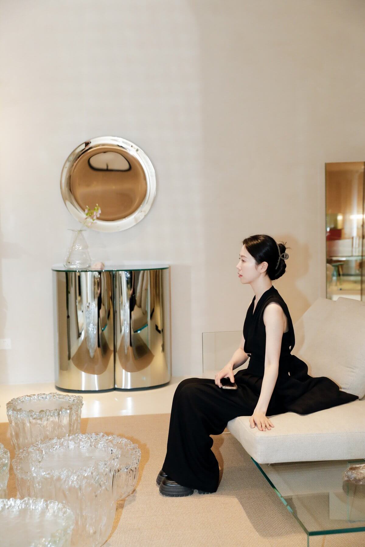 Exceptional Glas Italia Menteur mirror crafted from bronze glass with a silvered finish and subtly rounded frame