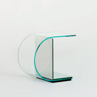 Elegant Glas Italia Ollie side table with extralight glass and a dark green mirrored base exhibiting a polished finish