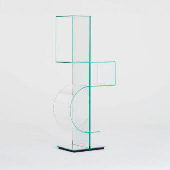 Exceptional Glas Italia Ollie Totem bookcase crafted in pale greenish-blue extralight glass and laminated mirror with seamless joints