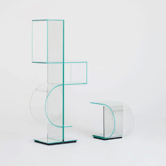 Captivating Glas Italia Ollie Totem bookcase in 10mm extralight glass and laminated mirror with seamless 45° joints