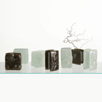 Distinguished Glas Italia Opalia vases crafted from textured translucent green fused glass with polished surfaces