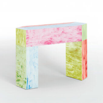 Distinguished Glas Italia Remis console with a vibrant mosaic of cast glass tiles and glossy hues