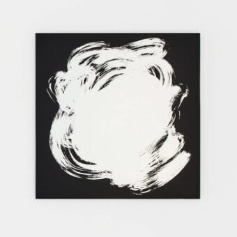 Distinctive Glas Italia Scribble mirror crafted from extralight glass with white brushstroke texture and matte black background
