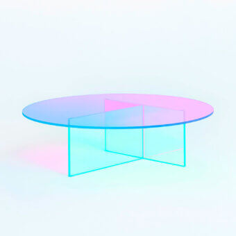 Captivating Glas Italia Shimmer coffee table crafted in laminated and glued glass with iridescent multichromatic finish