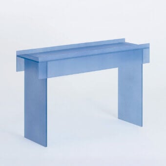 Distinguished Glas Italia Simoon console crafted from extralight glass with ground Murano glass coating and polished finish