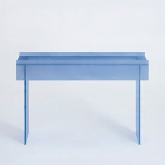 Exceptional Glas Italia Simoon console crafted from pale blue extralight glass with a uniformly matte, grit-like texture