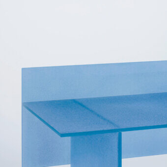 Exceptional Glas Italia Simoon desk crafted from light blue ground polished extralight glass with a shimmering texture and matte finish