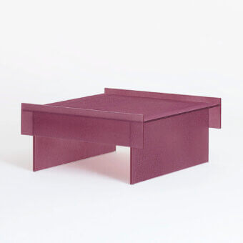 Exceptional Glas Italia Simoon side & coffee table built with plum ground polished extralight glass and shimmering texture