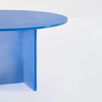 Distinguished Glas Italia Simoon table crafted from vibrant blue extralight glass with a subtly textured ground Murano finish