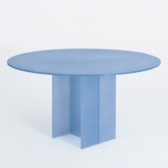 Distinguished Glas Italia Simoon table crafted in light blue glass with a ground polished textured finish