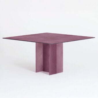 Distinguished Glas Italia Simoon table crafted in ground polished extralight glass with a dusky rose tone and subtly textured matte finish