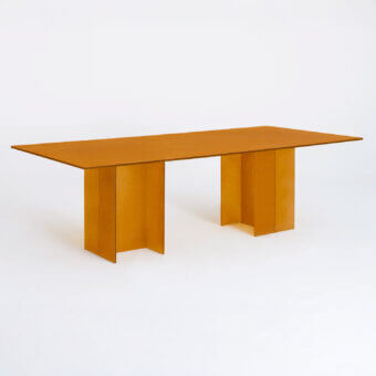 Distinguished Glas Italia Simoon table crafted in golden-amber ground polished extralight glass with a subtle matte finish
