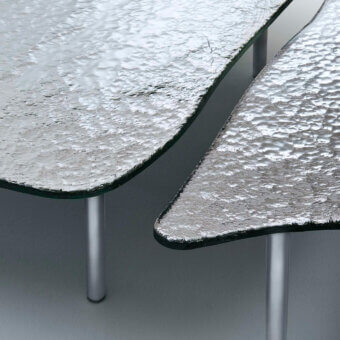 Luxury Glas Italia Specchio di Venere table with sculpted silvered glass and polished light-toned metal legs