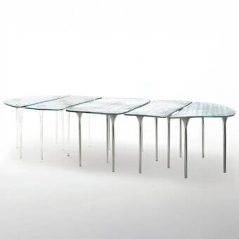 Elegant Glas Italia Specchio di Venere table with poured silvered glass top and slender blown glass legs
