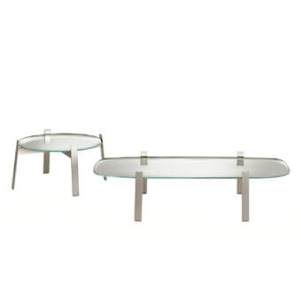 Superior Glas Italia 5 O'Clock coffee table with extra-clear glass and hand-silvered perimeter in a nickel finish