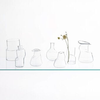 Distinguished Glas Italia Transformer Vase crafted in clear borosilicate glass with intentionally deformed cylindrical shapes