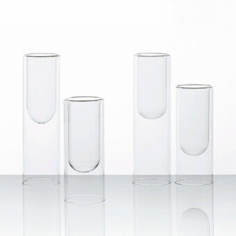 Exceptional Glas Italia Tutube vase crafted in transparent borosilicate glass with a rounded inner vessel and glossy finish