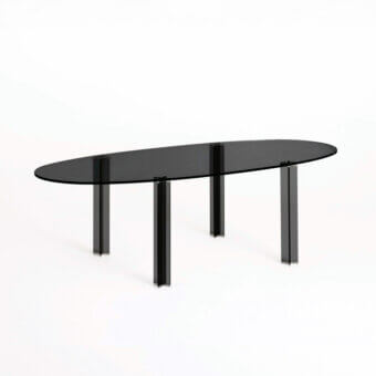 Exceptional Glas Italia X-T Oval table with smoked glass tabletop and legs expertly UV-bonded for lasting durability