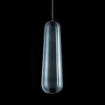 Elegant melogranoblu Api suspension lamp crafted in sapphire blown glass with a pleated effect and glossy finish