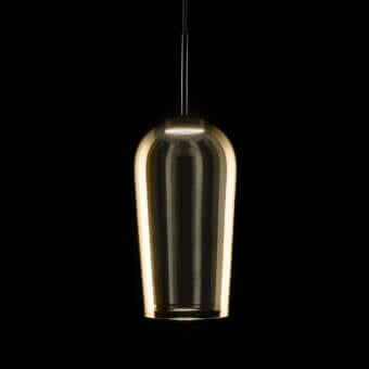 Exceptional melogranoblu Au Suspension Lamp with gold metallic finished glass and dark grey varnished metal structure