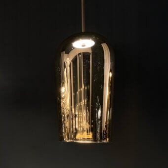 Lavish melogranoblu Au Suspension Lamp with hand-blown glass, gold metallic finish and dark grey varnished metal structure