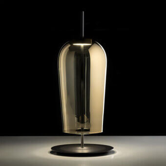 Distinguished melogranoblu Au Table Lamp with warm amber hand-blown glass and dark grey varnished metal structure