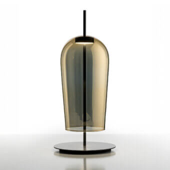 Exceptional melogranoblu Au Table Lamp with warm amber hand-blown glass and gold metallic coating built with dark grey varnished metal