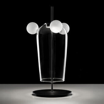 Elegant melogranoblu Bartolomeo table lamp with transparent hand-blown glass and dark grey varnished metal structure
