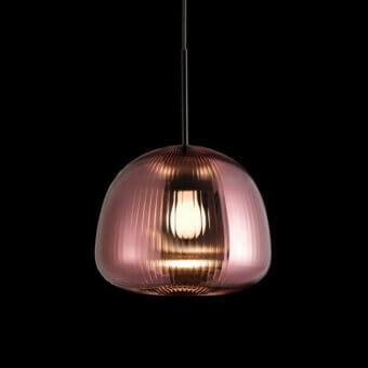Superior melogranoblu Bes Suspension Lamp crafted in purple amethyst glass with pleated texture and black coated fabric cable