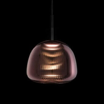 Elegant melogranoblu Bes Suspension Lamp crafted in purple amethyst glass with delicate pleated texture and glossy finish