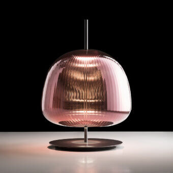 Exquisite melogranoblu Bes table lamp crafted in hand-blown glass with a rose tone and satin metal base