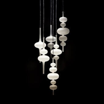 Superior melogranoblu Hydra - Alpha suspension lamp with hand-blown glass diffusers and polished metal cords in a mirror finish
