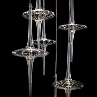 Exceptional melogranoblu Hydra Datura suspension lamp with hand-blown glass diffusers and mirror-finished metal ceiling light