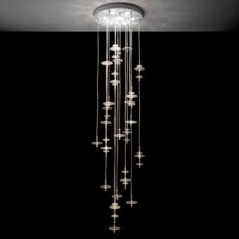 Distinguished melogranoblu Hydra - Gamma suspension lamp with hand-blown glass pendants and colored metallic cords in mirror-finish metal