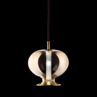 Luxury melogranoblu Opium suspension lamp with hand-blown glass encased in gold metallized metal and polished finish