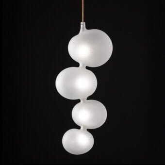 Elegant melogranoblu Serendipity suspension lamp with vertically arranged frosted glass forms and subtle illumination gradients