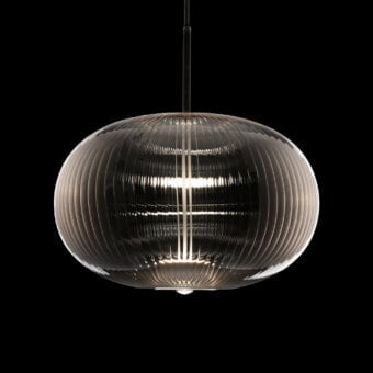 Distinguished melogranoblu Suleyman suspension lamp crafted with textured ribbed glass in a glossy gray-brown tone illuminating with dual LEDs