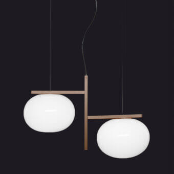 Distinguished Oluce Alba suspension lamp in opaque white glass with a satin-finish metal structure crafted in Italy