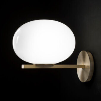 Superior Oluce Alba wall lamp crafted in Italy with frosted glass and warm-toned metal offering a subtle chromatic contrast