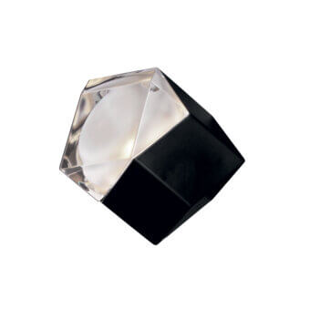 Superior Oluce Astro wall lamp crafted in transparent and sandblasted glass with a sleek matte black metal body