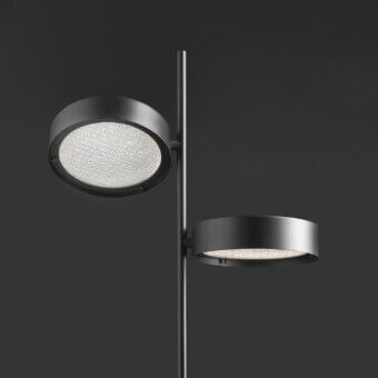 Exceptional Oluce Berlin floor lamp with metal rings framing wired glass in matte dark gray finish crafted in Italy