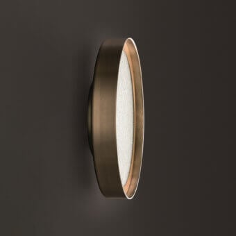 Exceptional Oluce Berlin Wall/Ceiling lamp crafted in metal with brushed bronze finish and finely wired glass
