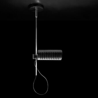 Distinguished Oluce Colombo suspension lamp with a sleek metal form and reflective silver finish