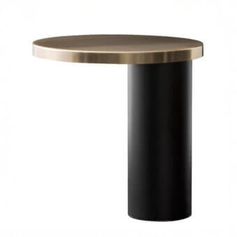 Superior Oluce Cylinda lamp crafted from metal with satin golden tabletop and matte dark gray finish