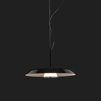 Superior Oluce Iride suspension lamp crafted in metal with a black exterior and reflective white interior finish