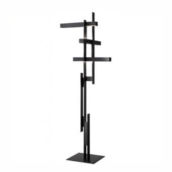 Exceptional Oluce Las floor lamp in matte black aluminum presents a captivating geometric form with integrated LED sources