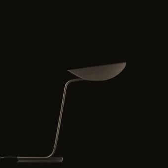Superior Oluce Plume lamp crafted in Italy with a sleek elongated form and muted gray matte metal finish